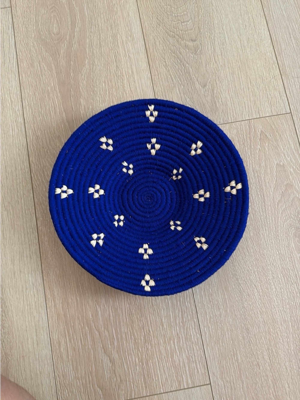 Handwoven Round Basket - Royal Blue with Natural Accents